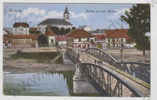  - Stod Staab) - Plzeň - jih, kostel, most, řeka, část města, kolorovaná