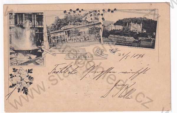  - Karlovy Vary - vřídlo, Skalní pramen, Královská vila, Vorläufer 1896, DA, koláž