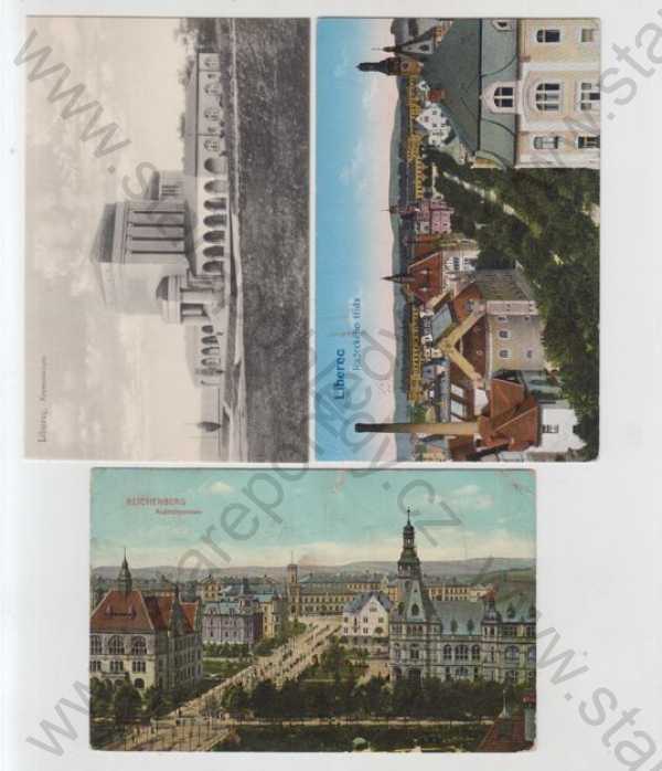  - 5x Liberec (Reichenberg), krematorium, Radeckého třída, pohled ulicí, kolorovaná, lázně, část města