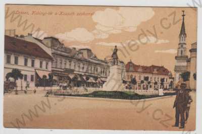  - Slovensko, Lučenec (Losonc), náměstí, socha, kostel, kolorovaná