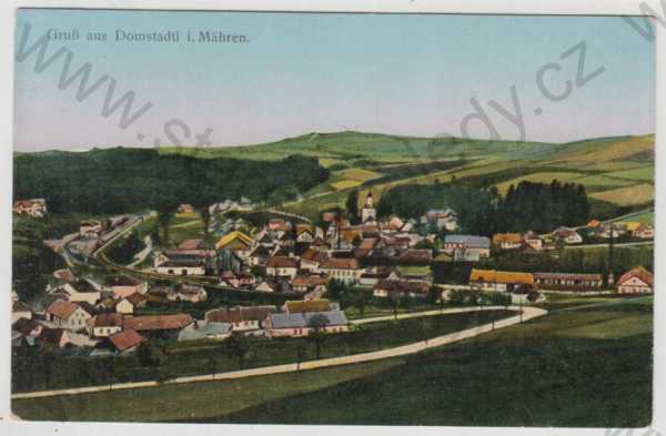  - Domašov nad Bystřicí (Domstadtl i. Mähren) - Olomouc, celkový pohled, kolorovaná, svítící ona