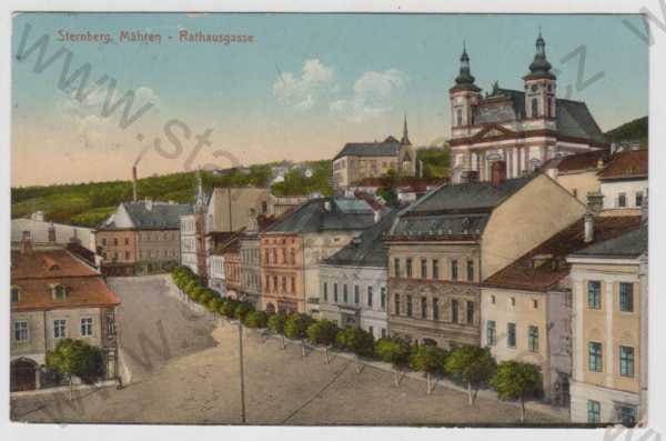  - Moravský Šternberk (Mähren Sternberg) - Olomouc, pohled ulicí, kostel, kolorovaná