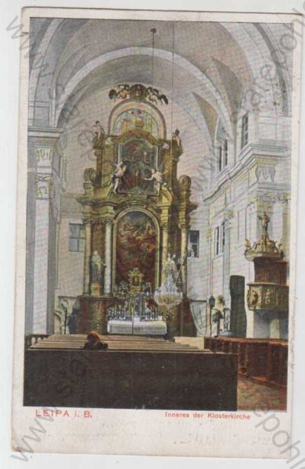  - Česká Lípa (Leipa), kostel, oltář, kolorovaná