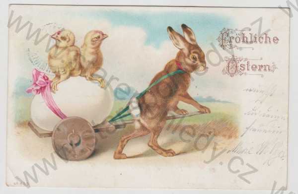  - Velikonoce, zajíc, kuře, vejce, kolorovaná, DA