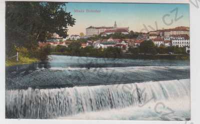  - Mladá Boleslav, řeka, částečný záběr města, kolorovaná