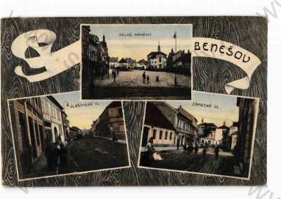  - Benešov, koláž, více záběrů, náměstí, pohled ulicí