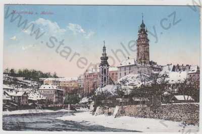  - Český Krumlov (Krummau a. Moldau), zámek, sníh, zimní, kolorovaná, foto J.Seidel