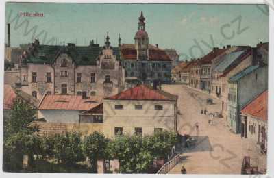  - Hlinsko (Chrudim), náměstí, částečný záběr města, kolorovaná