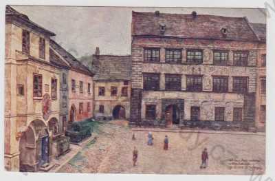  - Prachatice, náměstí, radnice, B. Hochman, kolorovaná