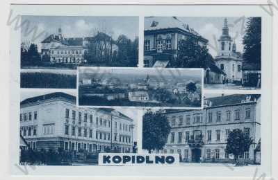  - Kopidlno (Jičín), více záběrů, celkový pohled, kostel, škola, hotel, zámek, koláž