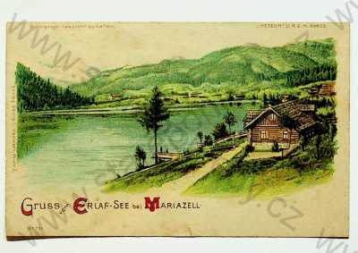  - Rakousko - Mariazell - jezero Erlaufsee, kolorovaná, DA