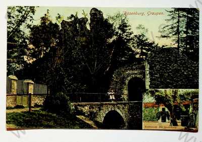  - Krupka (Graupen) - zřízenina hradu Rosenberg, kolorovaná, restaurant, více záběrů