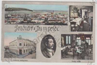  - Humpolec (Pelhřimov), více záběrů, celkový pohled, Joklova restaurace, interiér, portrét, kolorovaná