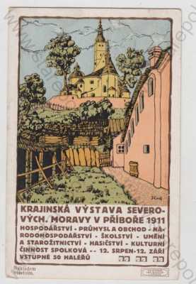  - Stříbro (Nový Jičín), kostel, Krajinská výstava severovýchodní Moravy, kolorovaná
