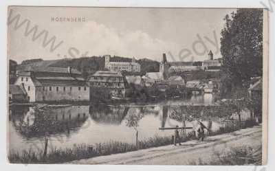  - Rožmberk (Rosenberg) - Český Krumlov, hrad, řeka, částečný záběr města