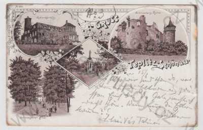  - Teplice (Teplitz), více záběrů, Hrad Škvárovník, pomník, socha, zámek, zahrada, alej, Doubravská hora, koláž, DA