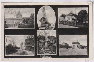 - Hořovice (Beroun), více záběrů, pomník obětem války, socha majitele panství, pohled ulicí, náměstí, kostel