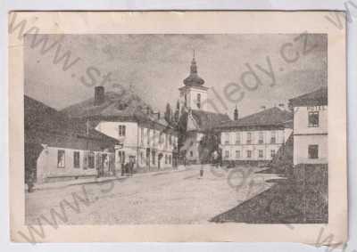  - Volary na Šumavě (Prachatice), náměstí, kostel, hotel, děti, bicykl