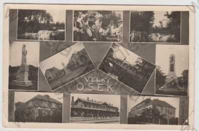  - Velký Osek (Kolín), více záběrů, rybník, Minerálka, socha, pomník, Dělnický dům, nádraží, škola, fotokoláž