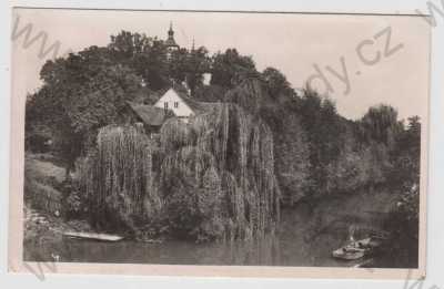  - Třebechovice (Hohenbruck) - Hradec Králové, řeka, loď, částečný záběr města, Grafo Čuda Holice