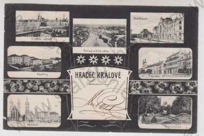  - Hradec Králové, více záběrů, Eliščino nábřeží, náměstí, Rudolfinum, kasárny, Důstojnický park, koláž