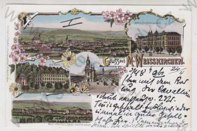  - Hranice na Moravě (M. Weisskirchen) - Přerov, více záběrů, celkový pohled, lázně, škola, náměstí, kostel, kolorovaná, koláž, DA