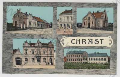  - Chrást (Chrudim), více záběrů, budova, částečný záběr města, kolorovaná