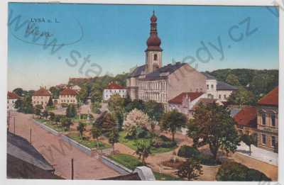  - Lysá nad Labem (Nymburk), kostel, částečný záběr města, kolorovaná
