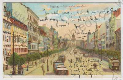  - Praha1, Václavské náměstí, barevná, tramvaj, celkový pohled