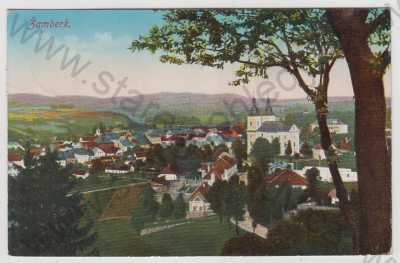  - Žamberk (Ústí nad Orlicí), barevná, částečný záběr města, pohled na město z výšky, kostel