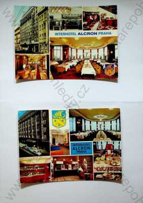  - Praha - konvolut 2 ks,  Interhotel Alcron, interiér, restaurace, recepce, barevná