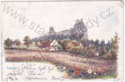  - Trosky - hrad, kolorovaná, DA