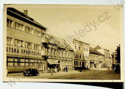  - Velké Meziříčí - pohled ulicí, spořitelna, AUTO, real foto, Orbis