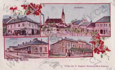  - Hulín, Hullein, Kroměříž, náměstí, kostel, nádraží, barevná