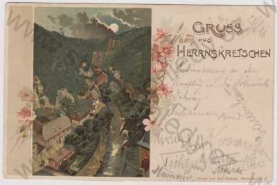  - Hřensko (Herrnskretschen) - Děčín, část města, kolorovaná, DA