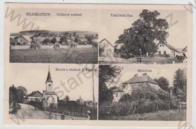  - Klokočov (Havlíčkův Brod), více záběrů, celkový pohled, tisíciletá lípa, kaple, obchod, zámeček, Maleč, Železné hory, Horní Bradlo