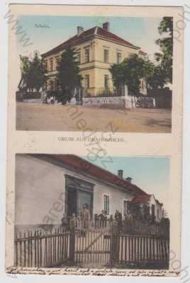  - Drahomyšl (Drahomischl) - Louny, více záběrů, škola, obchod, kolorovaná