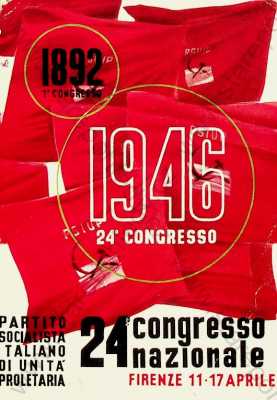  - Různé - 24. kongres socialistické strany, Florencie 11.-17.4. 1946 (na zadní straně podpis - Jiří Hájek, ministr zahraničí, během pražského jara, za normalizace Charty 77), kolorovaná