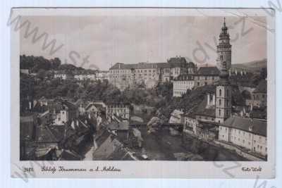  - Český Krumlov, částečný záběr města, pohled na město z výšky, hrad a zámek, foto J. Wolf