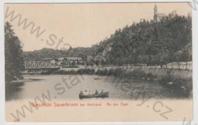  - Kyselka (Giesshübl Sauerbrunn) - Karlovy Vary, řeka, loď, část města, DA