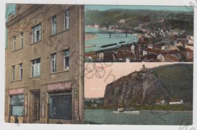  - Ústí nad Labem, více záběrů, celkový pohled, Střekov, parník, obchod, kolorovaná