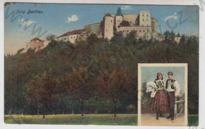  - Hrad Buchlov (Uherské Hradiště), Slovácké kroje, kolorovaná, koláž
