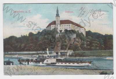  - Děčín (Tetschen a. E.), barevná, zámek, řeka, parník