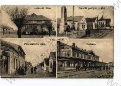  - Velký Osek, Kolín, více záběrů, nádraží, pomník, pohled ulicí