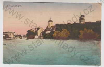 - Strakonice, řeka, hrad, část města, kolorovaná