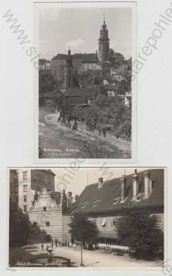  - 4x Český Krumlov (Krummau), zámek, zahrada, voják, uniforma, dělo, nástup, část města, sníh, zimní, Foto Seidel