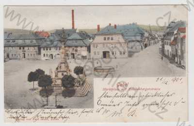  - Jabloné v Podještědí (Gabel) - Liberec, náměstí, pohled ulicí, část města, kolorovaná, DA
