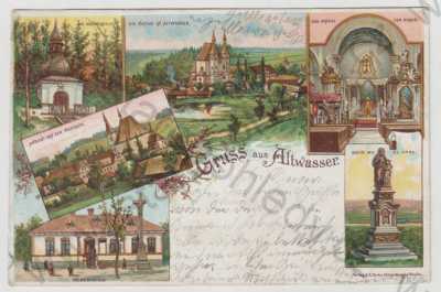  - Stará Voda (Altwasser) - Olomouc, pramen, škola, pomník, socha, kostel, oltář, část města, kolorovaná, koláž, DA