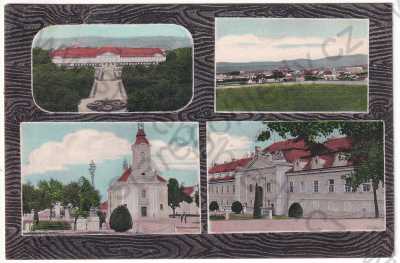  - Dobříš - zámek, kostel, celkový pohled, koláž, kolorovaná