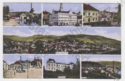  - Benešov nad Ploučnicí (Bensen), Děčín, barevná, více záběrů, celkový pohled, částečný záběr města, pohled na město z výšky, náměstí, elektrárna, občanská škola, městský dům